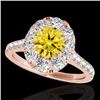 Image 1 : 2 CTW Certified Si/I Fancy Intense Yellow Diamond Solitaire Halo Ring 10K Rose Gold - REF-210T9M - 3