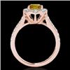 Image 2 : 2 CTW Certified Si/I Fancy Intense Yellow Diamond Solitaire Halo Ring 10K Rose Gold - REF-210T9M - 3