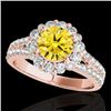 Image 1 : 2.51 CTW Certified Si/I Fancy Intense Yellow Diamond Solitaire Halo Ring 10K Rose Gold - REF-337A3X 