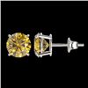 Image 2 : 1.92 CTW Certified Intense Yellow SI Diamond Solitaire Stud Earrings 10K White Gold - REF-297Y2K - 3