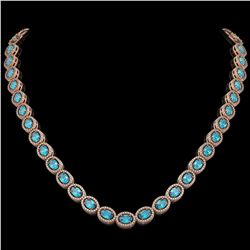 33.25 CTW Swiss Topaz & Diamond Halo Necklace 10K Rose Gold - REF-506X4T - 40434