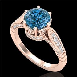 2.2 CTW Intense Blue Diamond Solitaire Engagement Art Deco Ring 18K Rose Gold - REF-314Y5K - 38091