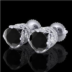3 CTW Fancy Black Diamond Solitaire Art Deco Stud Earrings 18K White Gold - REF-149H3A - 37415