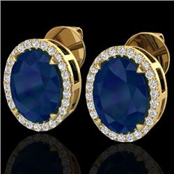 5.50 CTW Sapphire & Micro VS/SI Diamond Halo Earrings 18K Yellow Gold - REF-81T8M - 20260
