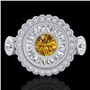 Image 2 : 2.62 CTW Intense Fancy Yellow Diamond Art Deco 3 Stone Ring 18K White Gold - REF-290M9H - 37924
