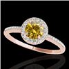 Image 1 : 1.2 CTW Certified Si/I Fancy Intense Yellow Diamond Solitaire Halo Ring 10K Rose Gold - REF-150X9T -