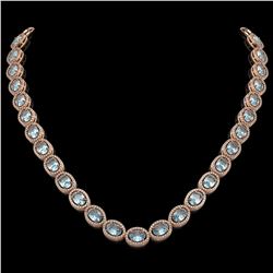 41.88 CTW Aquamarine & Diamond Halo Necklace 10K Rose Gold - REF-722W4F - 40578