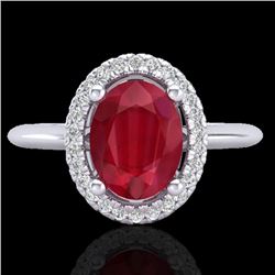 2 CTW Ruby & Micro Pave VS/SI Diamond Ring Solitaire Halo 18K White Gold - REF-56F9N - 21018
