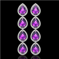 10.85 CTW Amethyst & Diamond Halo Earrings 10K White Gold - REF-154F2N - 41321