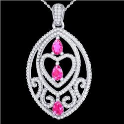 3.50 CTW Pink Sapphire & Micro VS/SI Diamond Heart Necklace 18K White Gold - REF-218K2W - 21290