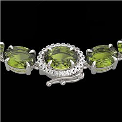 35.25 CTW Green Tourmaline & VS/SI Diamond Tennis Micro Halo Necklace 14K White Gold - REF-340K2W - 