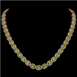 31.1 CTW Peridot & Diamond Halo Necklace 10K Rose Gold - REF-554T8M - 40428