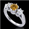 Image 1 : 2.18 CTW Intense Fancy Yellow Diamond Art Deco 3 Stone Ring 18K White Gold - REF-254W5F - 38113