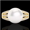 Image 1 : 0.30 CTW Micro Pave VS/SI Diamond & Pearl Designer Ring 18K Yellow Gold - REF-50F8N - 22631