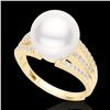 Image 2 : 0.30 CTW Micro Pave VS/SI Diamond & Pearl Designer Ring 18K Yellow Gold - REF-50F8N - 22631