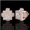 Image 2 : 1.73 CTW Princess VS/SI Diamond Micro Pave Stud Earrings 18K Rose Gold - REF-254W5F - 37185