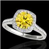 Image 1 : 1.4 CTW Certified Si/I Fancy Intense Yellow Diamond Solitaire Halo Ring 10K White Gold - REF-227A3X 