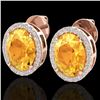 Image 1 : 5.50 CTW Citrine & Micro VS/SI Diamond Halo Earrings 14K Rose Gold - REF-61W8F - 20245