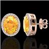 Image 2 : 5.50 CTW Citrine & Micro VS/SI Diamond Halo Earrings 14K Rose Gold - REF-61W8F - 20245