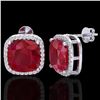 Image 2 : 12 CTW Ruby & Micro Pave Halo VS/SI Diamond Earrings Solitaire 18K White Gold - REF-158T2M - 23066