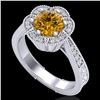 Image 1 : 1.33 CTW Intense Fancy Yellow Diamond Engagement Art Deco Ring 18K White Gold - REF-227W3F - 37959