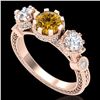 Image 1 : 1.75 CTW Intense Fancy Yellow Diamond Art Deco 3 Stone Ring 18K Rose Gold - REF-227W3F - 37883