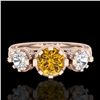 Image 2 : 1.75 CTW Intense Fancy Yellow Diamond Art Deco 3 Stone Ring 18K Rose Gold - REF-227W3F - 37883