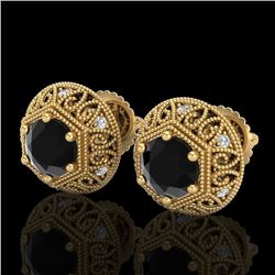 1.31 CTW Fancy Black Diamond Solitaire Art Deco Stud Earrings 18K Yellow Gold - REF-81X8T - 37557