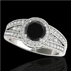 1.5 CTW Certified VS Black Diamond Solitaire Halo Ring 10K White Gold - REF-77F3N - 34072