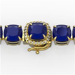 46 CTW Sapphire & Micro Pave VS/SI Diamond Halo Bracelet 14K Yellow Gold - REF-218Y2K - 23308