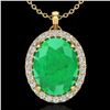 Image 1 : 2.75 CTW Emerald & Micro VS/SI Diamond Halo Solitaire Necklace 18K Yellow Gold - REF-60W2F - 20588
