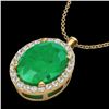 Image 2 : 2.75 CTW Emerald & Micro VS/SI Diamond Halo Solitaire Necklace 18K Yellow Gold - REF-60W2F - 20588