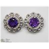 Image 1 : 3) STERLING SILVER 2-IN-1 AMETHYST EARRINGS