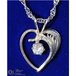 5) STERLING SILVER HEART SHAPED CZ PENDANT W/CHAIN
