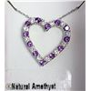 Image 1 : 14) ST. SILVER HEART SHAPED NECKLACE W/ AMETHYST