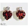 Image 1 : 21) 10KT GOLD EARRINGS W/ HEART SHAPED GARNET