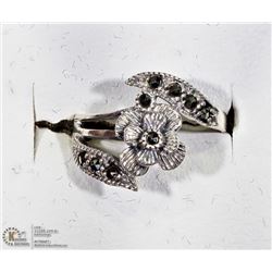 24) ST. SILVER FLOWER SHAPED RING W/ MARCASITE