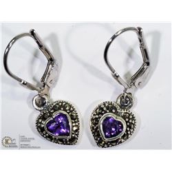 26) ST. SILVER EARRINGS W/HEART SHAPED AMETHYST