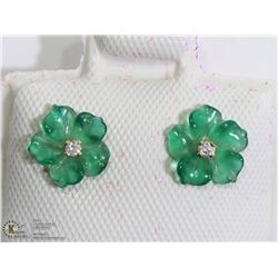 28) 14KT GOLD 2IN1 DIAMOND & GREEN AGATE EARRINGS