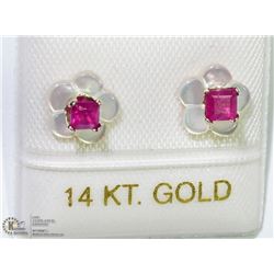 39) 14KT RUBY 2N1 MOTHER OF PEARL JACKET EARRINGS