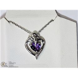 40) STERLING SILVER HEART AMETHYST NECKLACE