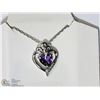 Image 1 : 40) STERLING SILVER HEART AMETHYST NECKLACE
