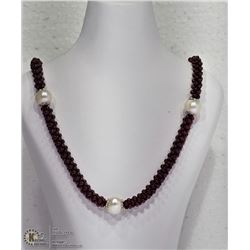 41) GENUINE GARNET ROPE STYLE NECKLACE WITH PEARL