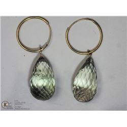 44) 14KT GOLD NATURAL GREEN AMETHYST EARRINGS