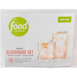 FOOD NETWORK 16PC GLASSWARE SET