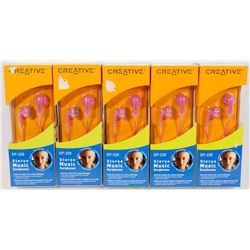 LOT OF 5 NEW CREATIVE STEREO MUSIC HEADPHONES