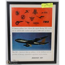 11X14 ORIGINAL 1960S BOEING 707 AIRLINE AD.