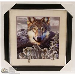 NEW 3D FRAMED WOLF PICTURE (18" X 18")