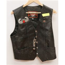 LEATHER BIKER VEST H.O.G PATCH ON BACK SIZE SMALL