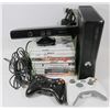 Image 1 : XBOX 360 SLIM W/KINECT, HDMI CABLE, 2 CONTROLLERS